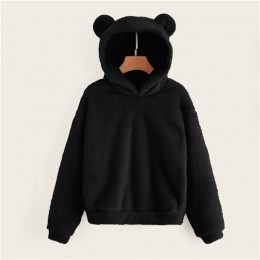 SHEIN Preppy piękny z niedźwiedziami uszy solidna Teddy bluza z kapturem swetry bluza jesień kobiety Campus bluzy w stylu casual