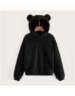 SHEIN Preppy piękny z niedźwiedziami uszy solidna Teddy bluza z kapturem swetry bluza jesień kobiety Campus bluzy w stylu casual