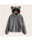 SHEIN Preppy piękny z niedźwiedziami uszy solidna Teddy bluza z kapturem swetry bluza jesień kobiety Campus bluzy w stylu casual