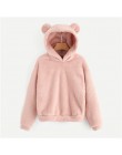 SHEIN Preppy piękny z niedźwiedziami uszy solidna Teddy bluza z kapturem swetry bluza jesień kobiety Campus bluzy w stylu casual