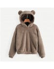 SHEIN Preppy piękny z niedźwiedziami uszy solidna Teddy bluza z kapturem swetry bluza jesień kobiety Campus bluzy w stylu casual