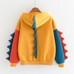 Bluzy Patchwork zima śliczna bluza w stylu Kawaii Harajuku kobiety Oversize bluza z kapturem dinozaur cos topy dres sudadera now