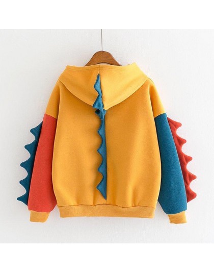 Bluzy Patchwork zima śliczna bluza w stylu Kawaii Harajuku kobiety Oversize bluza z kapturem dinozaur cos topy dres sudadera now
