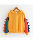 Bluzy Patchwork zima śliczna bluza w stylu Kawaii Harajuku kobiety Oversize bluza z kapturem dinozaur cos topy dres sudadera now