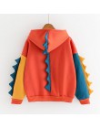 Bluzy Patchwork zima śliczna bluza w stylu Kawaii Harajuku kobiety Oversize bluza z kapturem dinozaur cos topy dres sudadera now