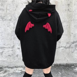 NiceMix jesień wiosna kobiety bluzy High Street Harajuku śliczne bluzy Punk Gothic diabeł róg Chic sweter z kapturem luźny pot