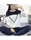 2020 zima nowe mody czarno-białe urocze kolorowe bluzy patchworkowe kobiety V wzór sweter bluza kobiet dres M-XXL