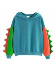 Bluzy Patchwork zima śliczna bluza w stylu Kawaii Harajuku kobiety Oversize bluza z kapturem dinozaur cos topy dres sudadera now
