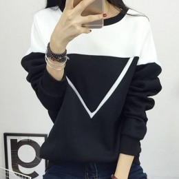 2020 zima nowe mody czarno-białe urocze kolorowe bluzy patchworkowe kobiety V wzór sweter bluza kobiet dres M-XXL