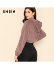 SHEIN szary minimalistyczny stałe opuszczane ramiona Crop Teddy bluza z kapturem jesień dorywczo mody kobiet swetry bluzy