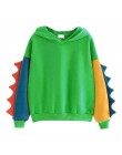 Bluzy Patchwork zima śliczna bluza w stylu Kawaii Harajuku kobiety Oversize bluza z kapturem dinozaur cos topy dres sudadera now