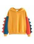 Bluzy Patchwork zima śliczna bluza w stylu Kawaii Harajuku kobiety Oversize bluza z kapturem dinozaur cos topy dres sudadera now