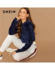 SHEIN szary minimalistyczny stałe opuszczane ramiona Crop Teddy bluza z kapturem jesień dorywczo mody kobiet swetry bluzy