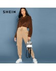 SHEIN szary minimalistyczny stałe opuszczane ramiona Crop Teddy bluza z kapturem jesień dorywczo mody kobiet swetry bluzy