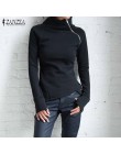 ZANZEA jesień bluzy bluzy 2020 kobiet dorywczo jednolity kolor, długi rękaw sweter z golfem Slim Fit zamki bluza Plus rozmiar