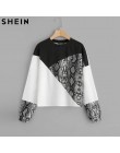 SHEIN color block skóra węża bluza Preppy okrągły Neck z długim rękawem swetry damskie jesień wielokolorowe bluzy