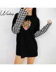 Weekeep Women Plaid Patchwork z długim rękawem Flaming Heart bluza z nadrukiem 2017 jesienno-zimowa czarna bluza z kapturem swet