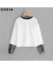 SHEIN color block skóra węża bluza Preppy okrągły Neck z długim rękawem swetry damskie jesień wielokolorowe bluzy