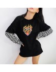 Weekeep Women Plaid Patchwork z długim rękawem Flaming Heart bluza z nadrukiem 2017 jesienno-zimowa czarna bluza z kapturem swet