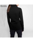 ZANZEA jesień bluzy bluzy 2020 kobiet dorywczo jednolity kolor, długi rękaw sweter z golfem Slim Fit zamki bluza Plus rozmiar