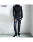 ZANZEA jesień bluzy bluzy 2020 kobiet dorywczo jednolity kolor, długi rękaw sweter z golfem Slim Fit zamki bluza Plus rozmiar