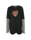 Weekeep Women Plaid Patchwork z długim rękawem Flaming Heart bluza z nadrukiem 2017 jesienno-zimowa czarna bluza z kapturem swet
