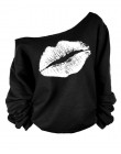 Plus rozmiar 2015 Sexy Casual damskie swetry drukowane wargi bluzy moda Off The Shoulder kobiety bluzy z długim rękawem C6854