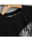 SHEIN color block skóra węża bluza Preppy okrągły Neck z długim rękawem swetry damskie jesień wielokolorowe bluzy