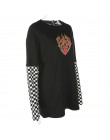 Weekeep Women Plaid Patchwork z długim rękawem Flaming Heart bluza z nadrukiem 2017 jesienno-zimowa czarna bluza z kapturem swet