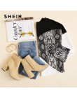SHEIN color block skóra węża bluza Preppy okrągły Neck z długim rękawem swetry damskie jesień wielokolorowe bluzy