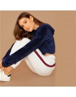 SHEIN szary minimalistyczny stałe opuszczane ramiona Crop Teddy bluza z kapturem jesień dorywczo mody kobiet swetry bluzy