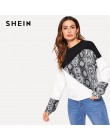 SHEIN color block skóra węża bluza Preppy okrągły Neck z długim rękawem swetry damskie jesień wielokolorowe bluzy