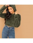 SHEIN szary minimalistyczny stałe opuszczane ramiona Crop Teddy bluza z kapturem jesień dorywczo mody kobiet swetry bluzy