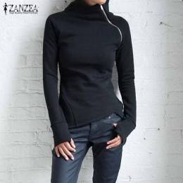 ZANZEA jesień bluzy bluzy 2020 kobiet dorywczo jednolity kolor, długi rękaw sweter z golfem Slim Fit zamki bluza Plus rozmiar