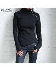 ZANZEA jesień bluzy bluzy 2020 kobiet dorywczo jednolity kolor, długi rękaw sweter z golfem Slim Fit zamki bluza Plus rozmiar