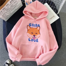 Bluza z kapturem shiba inu Harajuku śmieszne bluzy damskie Ullzang śliczne koreańskie Style jesienno-zimowa bluza kawaii 90s z k