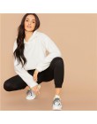 SHEIN szary minimalistyczny stałe opuszczane ramiona Crop Teddy bluza z kapturem jesień dorywczo mody kobiet swetry bluzy