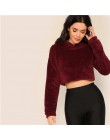 SHEIN szary minimalistyczny stałe opuszczane ramiona Crop Teddy bluza z kapturem jesień dorywczo mody kobiet swetry bluzy