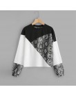 SHEIN color block skóra węża bluza Preppy okrągły Neck z długim rękawem swetry damskie jesień wielokolorowe bluzy