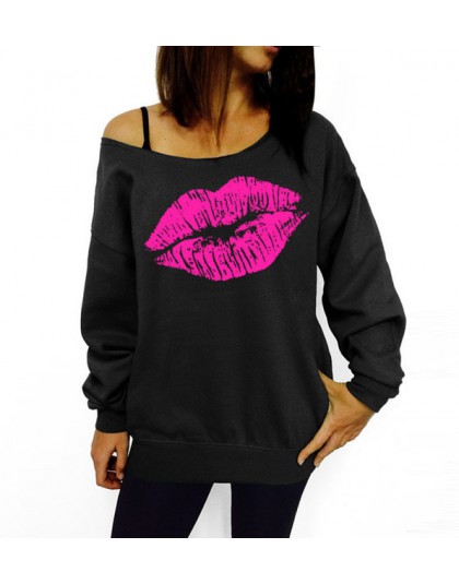 Plus rozmiar 2015 Sexy Casual damskie swetry drukowane wargi bluzy moda Off The Shoulder kobiety bluzy z długim rękawem C6854