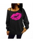 Plus rozmiar 2015 Sexy Casual damskie swetry drukowane wargi bluzy moda Off The Shoulder kobiety bluzy z długim rękawem C6854