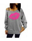 Plus rozmiar 2015 Sexy Casual damskie swetry drukowane wargi bluzy moda Off The Shoulder kobiety bluzy z długim rękawem C6854