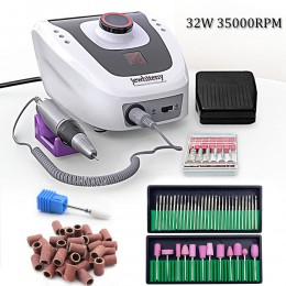 32W 35000RPM elektryczna wiertarka do paznokci maszyna do manicure plik nowa wersja miedziany uchwyt zestaw narzędzi do paznokci