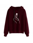 Harajuku damskie bluzy i bluzy Oversize Kpop czarny różowy miłość palec casualowe w stylu streetwear dziewczyny kaptur z długim 