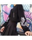 Bluza damska z czarnej haftowanej bluzki z długim rękawem Preppy O-neck swetry topy kobiety 2020 moda wiosna odzież damska