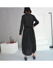 [EAM] 2020 nowa wiosna wokół szyi z długim rękawem solidna czarna szyfonowa Dot luźne duży rozmiar sukni kobiet mody fala JA2360