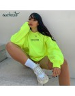 SUCHCUTE bluzy damskie Neon zielony dorywczo schudnąć bluza z kapturem Top Sudadera Mujer Kpop O-Neck jesień 2019 kobieta gotyck