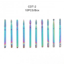 10pc wiertła do paznokci diamentowe zadziory węglika frez Rainbow powłoka elektryczna maszyna do manicure zestaw wierteł z przyp