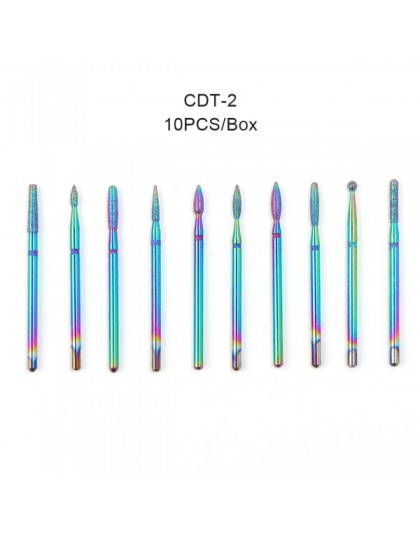 10pc wiertła do paznokci diamentowe zadziory węglika frez Rainbow powłoka elektryczna maszyna do manicure zestaw wierteł z przyp