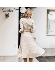 Simplee Vintage plisowana sukienka w kratę damska elegancka biurowa, damska marynarka sukienki z długim rękawem kobieca jesienna